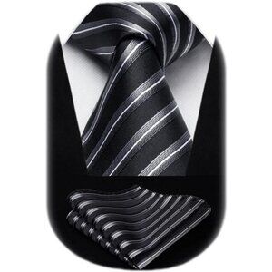 Mens silk stripe tie and pocket square set formal business wedding suit accessor